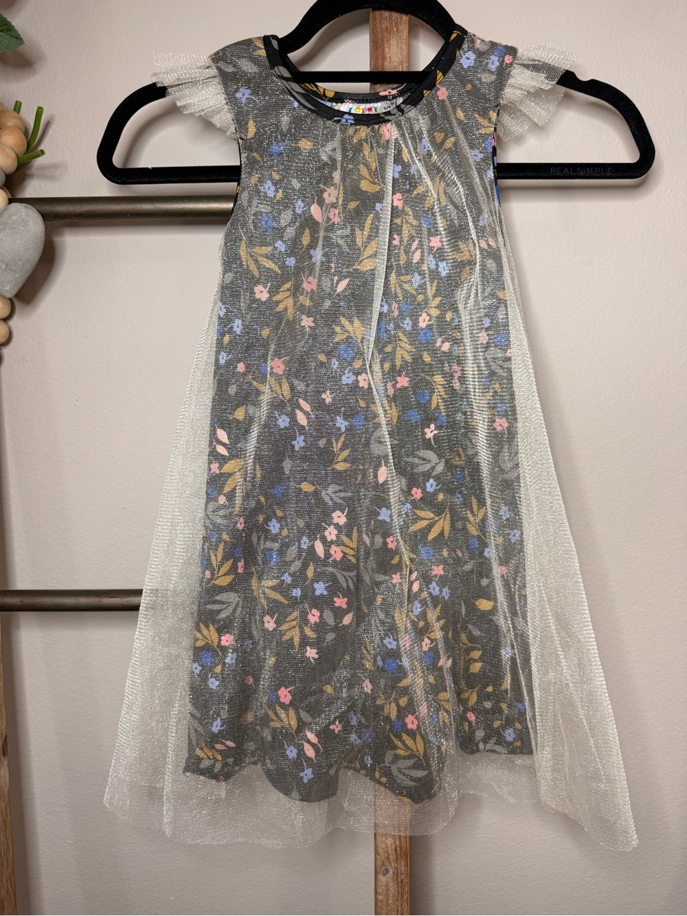 Dot Dot Smile Black Floral Tulle Overlay Dress with Pink and Blue Accents - Picture 2 of 6